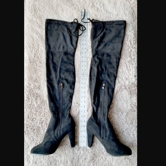 Catherine Malandrino Verda Thigh Hi Boot Over The Knee Size 8.5 Black Faux Suede - Picture 2 of 15